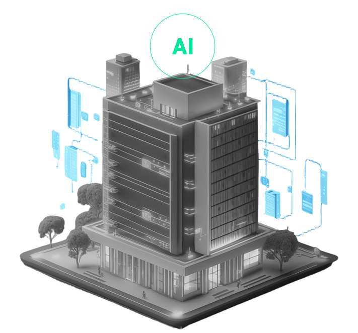 AI 기반 HVAC 최적화 빌딩 일러스트